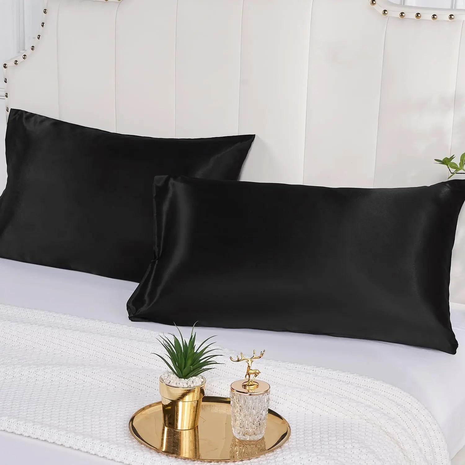 2pcs Satin Silk Pillowcase for Hair and Skin, Coral Pillow Cases Standard Size Set of Super Soft Pillow Case