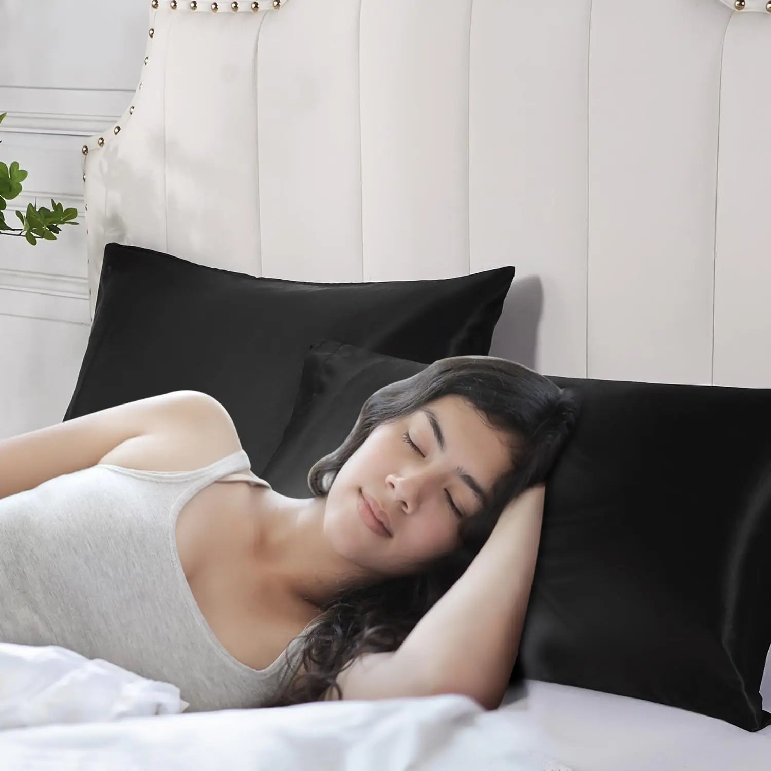 2pcs Satin Silk Pillowcase for Hair and Skin, Coral Pillow Cases Standard Size Set of Super Soft Pillow Case