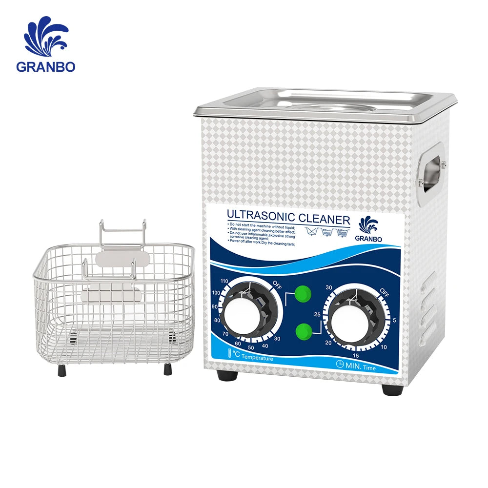 Granbosonic 2L 120W Ultrasonic Cleaner Machine Stainless Steel With Heater Timer 40KHz Dental Jewelry Glasses for Home
