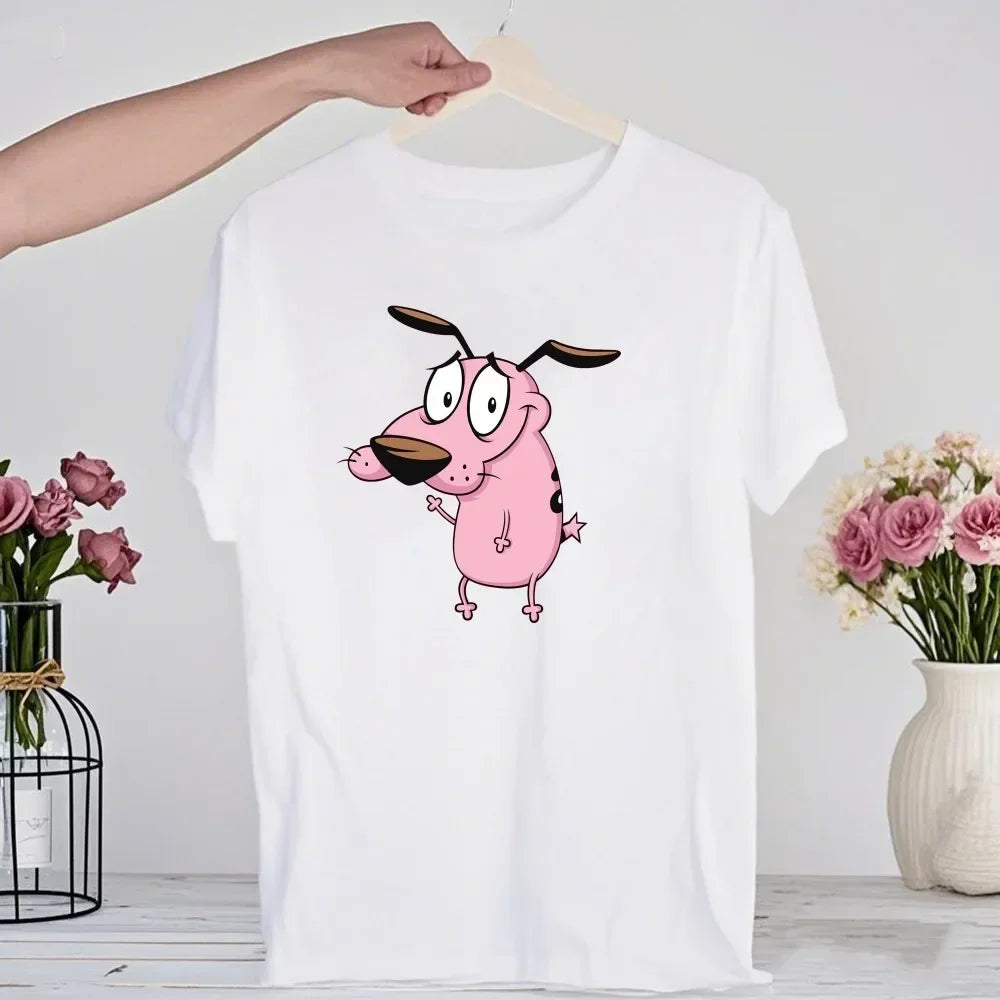 90‘s Cartoon Courage The Cowardly Dog Graphic TShirt Retro Street Fashion Summer Clothing Tops Gift Men Women Couple Cotton Tees