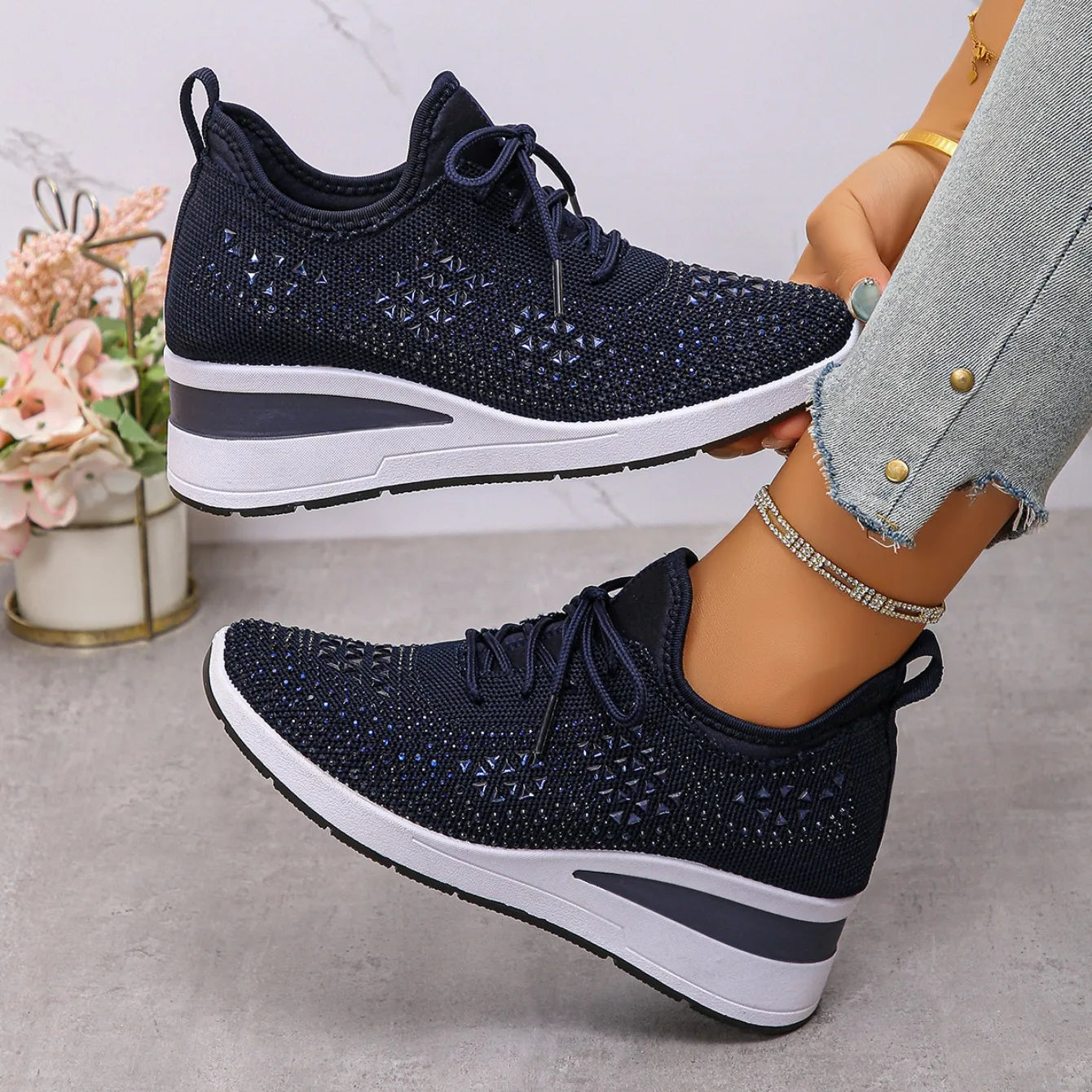 Designer Sneakers Women Shoes New Women Mesh Platform Sneakers High Heels Wedges Thick Bottom Breathable Casual Vulcanize Shoes