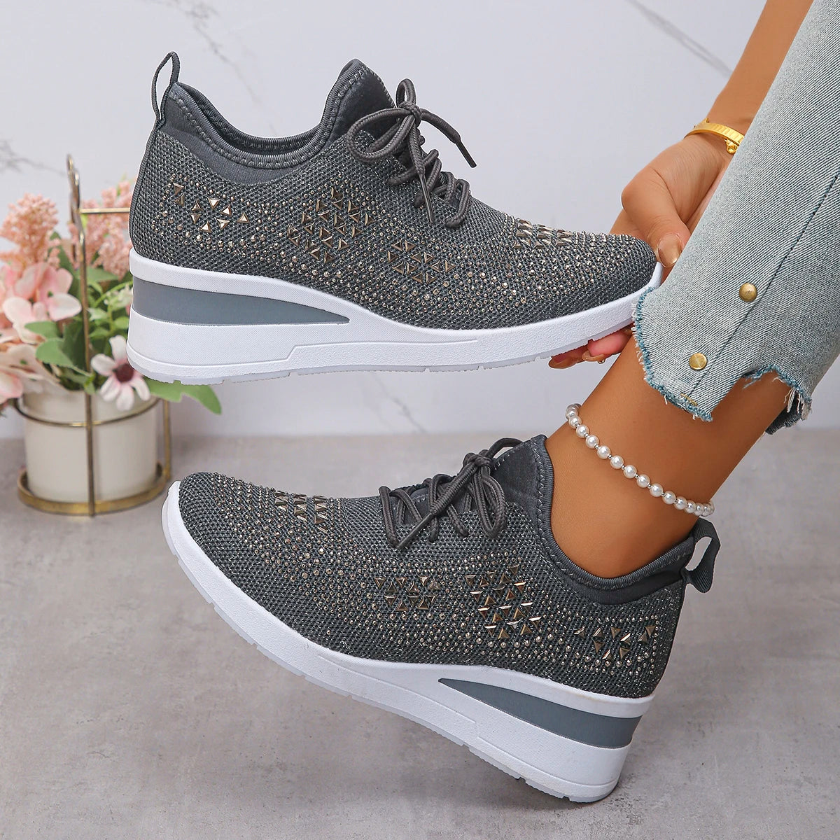 Designer Sneakers Women Shoes New Women Mesh Platform Sneakers High Heels Wedges Thick Bottom Breathable Casual Vulcanize Shoes
