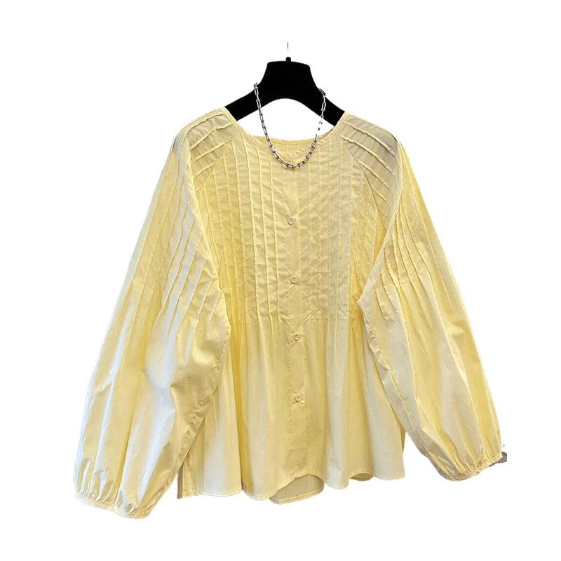 Women Elegant Shirts Fall Clothes 2026 Women Korean Fashion Long Sleeve Tops Ladies Pleated Shirts