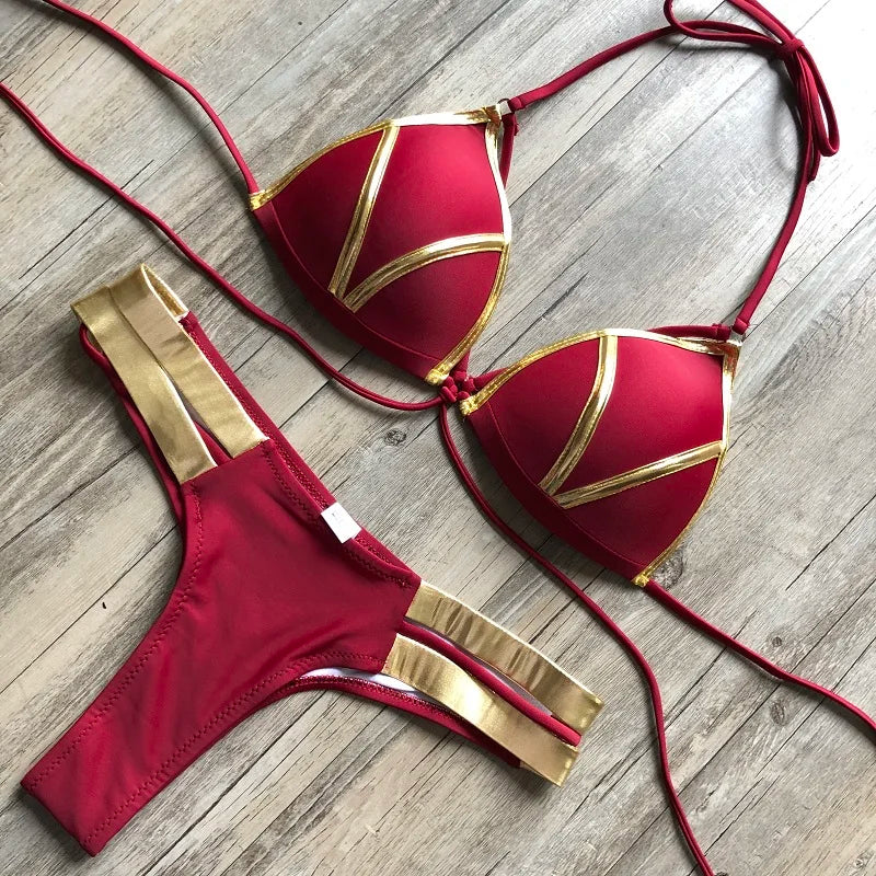 2023 Gold Stamping Women Bikini Set Sexy Padded Women Swimsuit Push Up Bikini Swimwear Summer Beachwear Brazil Bathing Suit
