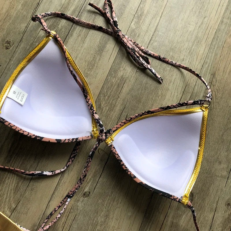 2023 Gold Stamping Women Bikini Set Sexy Padded Women Swimsuit Push Up Bikini Swimwear Summer Beachwear Brazil Bathing Suit