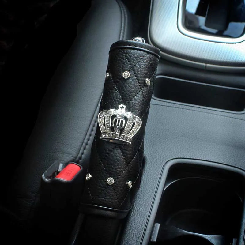 Crown Car Interior Accessories for Women Leather Steering Wheel Covers Tiessue Box Neck Lumbar Pillows Seatbelt Shifter Sets