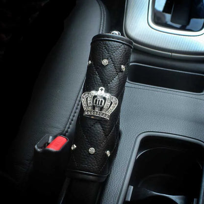 Crown Car Interior Accessories for Women Leather Steering Wheel Covers Tiessue Box Neck Lumbar Pillows Seatbelt Shifter Sets