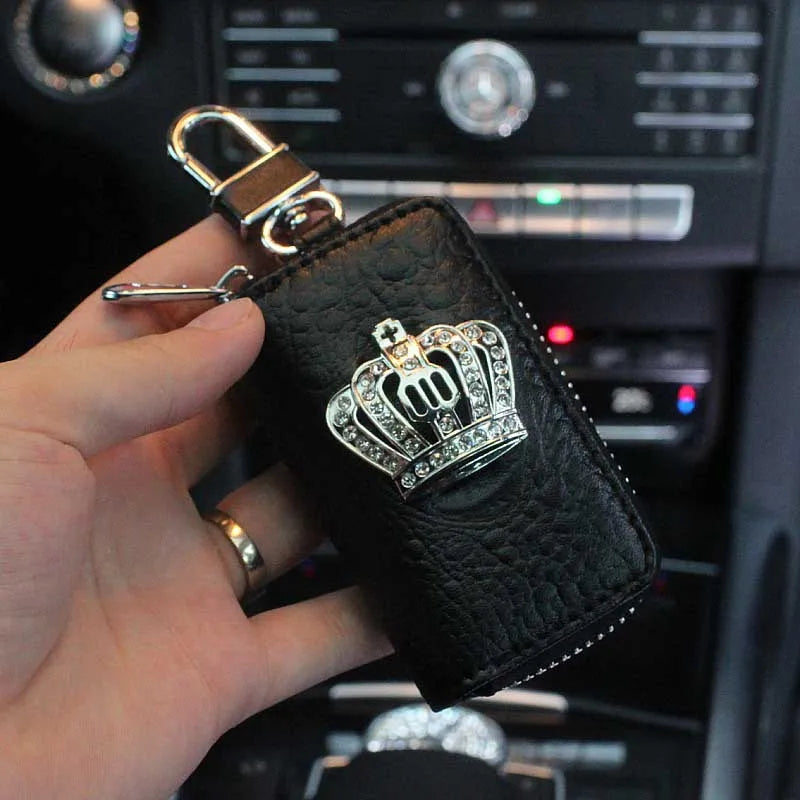Crown Car Interior Accessories for Women Leather Steering Wheel Covers Tiessue Box Neck Lumbar Pillows Seatbelt Shifter Sets