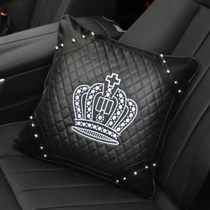 Crown Car Interior Accessories for Women Leather Steering Wheel Covers Tiessue Box Neck Lumbar Pillows Seatbelt Shifter Sets