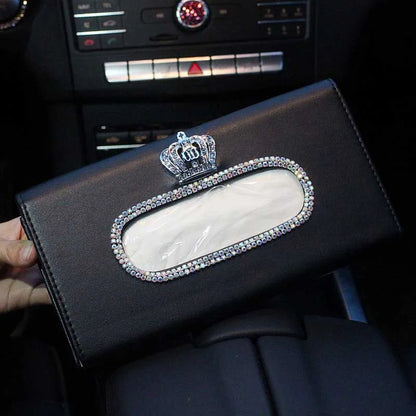 Crown Car Interior Accessories for Women Leather Steering Wheel Covers Tiessue Box Neck Lumbar Pillows Seatbelt Shifter Sets