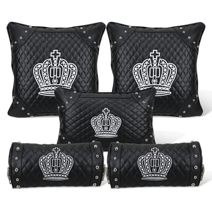 Crown Car Interior Accessories for Women Leather Steering Wheel Covers Tiessue Box Neck Lumbar Pillows Seatbelt Shifter Sets
