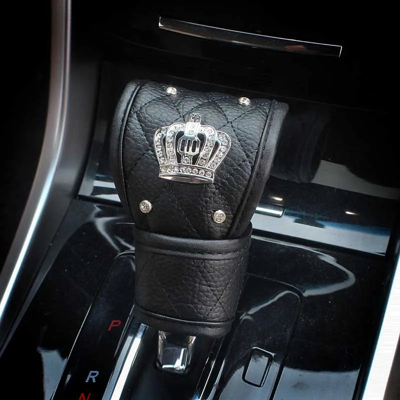 Crown Car Interior Accessories for Women Leather Steering Wheel Covers Tiessue Box Neck Lumbar Pillows Seatbelt Shifter Sets