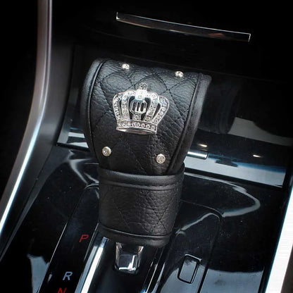 Crown Car Interior Accessories for Women Leather Steering Wheel Covers Tiessue Box Neck Lumbar Pillows Seatbelt Shifter Sets