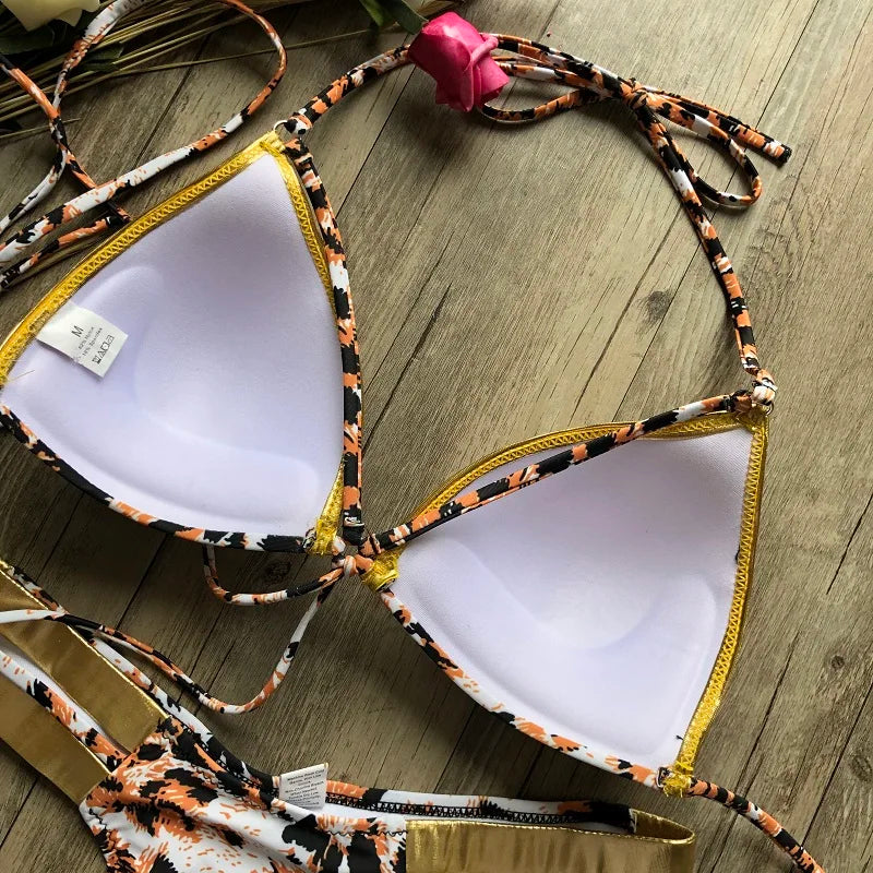2023 Gold Stamping Women Bikini Set Sexy Padded Women Swimsuit Push Up Bikini Swimwear Summer Beachwear Brazil Bathing Suit
