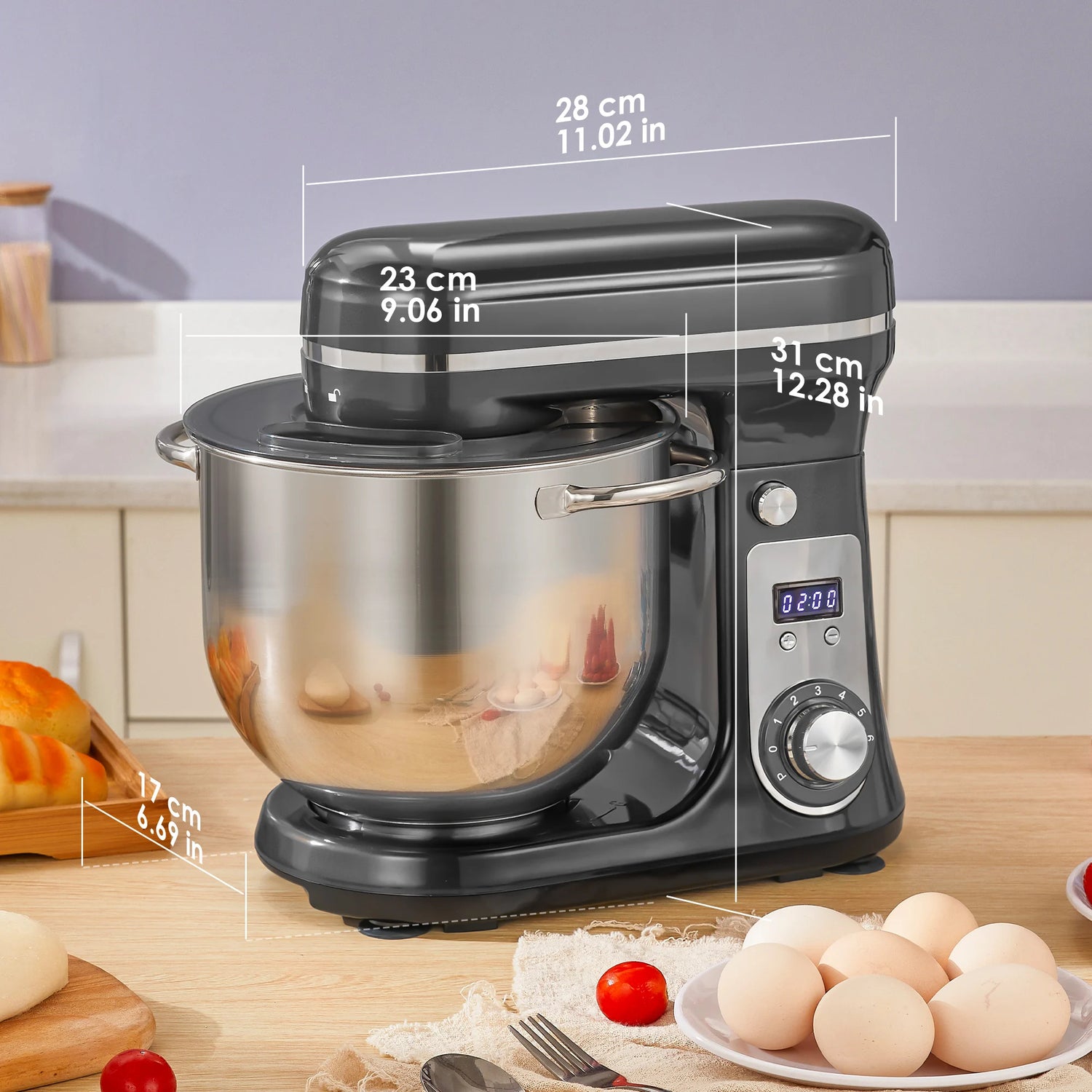 BioloMix Kitchen Food Stand Mixer, Blender, Quiet Motor, Cream Egg Whisk, Whip Dough Kneader, 6-Speed, 1200 W, 6 L, DC