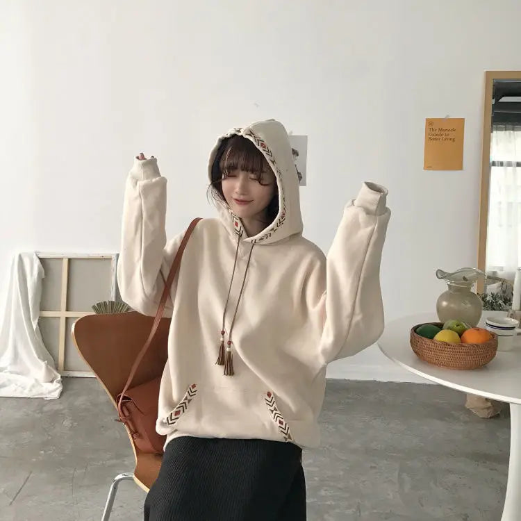 Hoodies Baggy Cute Loose Plain Hooded Tops Kawaii Sweatshirts for Women Cotton Novelty Warm Thick Designer New In Female Clothes