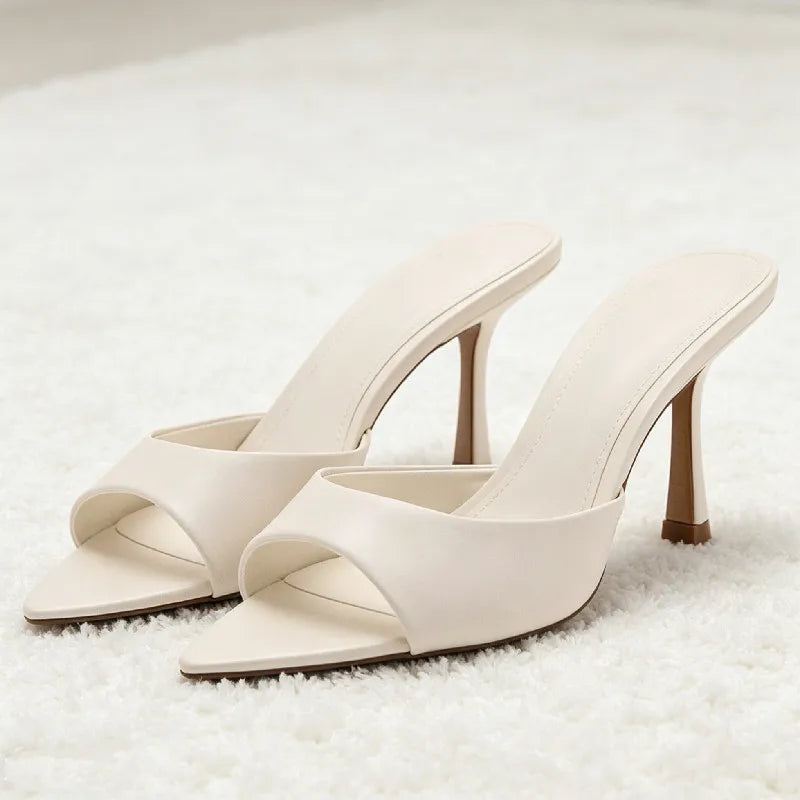 Designer Soft Leather High-heeled Sandals for Woman Sexy Pointed Toe Thin High-heeled Slippers Comfortable Summer Women&