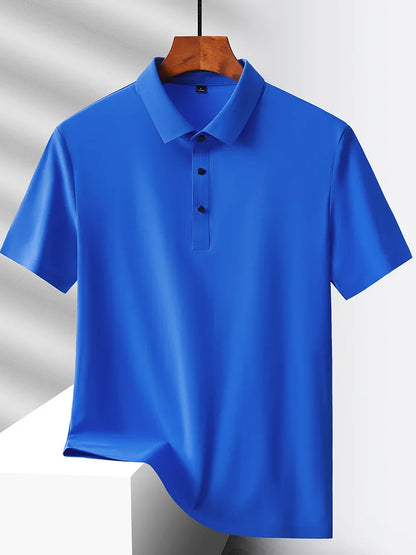 Summer Polo Shirts Men M-5xl Quick Dry Short Sleeve T-Shirt Elasticity Breathable Cool Ice Silk Polo Shirt Male Purple 18 Colors