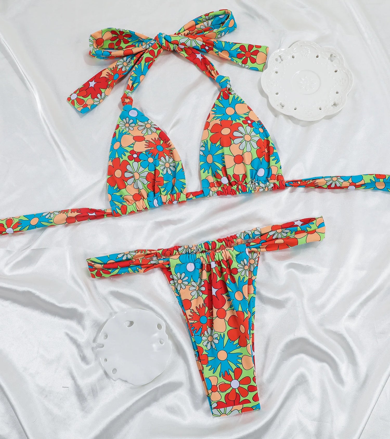 Miyouj Pleasted Bikinis Colaless Swimsuit Triangle Bikini Set Women Swimwear Halter Bathing Suits Bandage Beachwear Brazilian