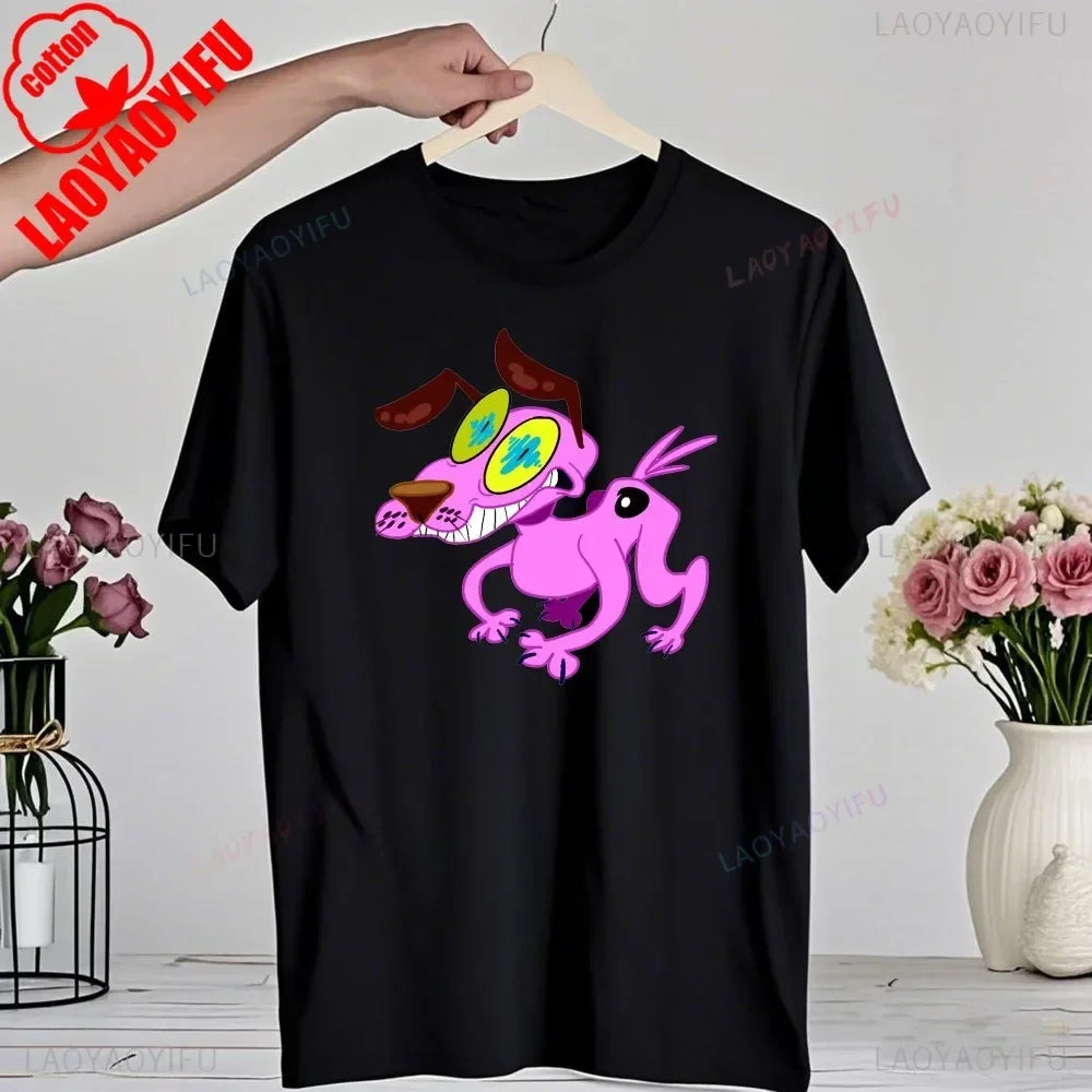 90‘s Cartoon Courage The Cowardly Dog Graphic TShirt Retro Street Fashion Summer Clothing Tops Gift Men Women Couple Cotton Tees