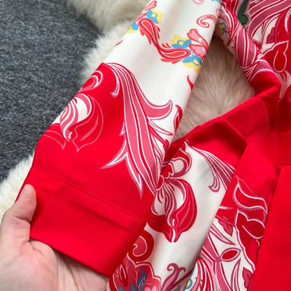 Fashion High-End Feeling Gown Dress Elegant European Court Style Long Printed Slimming New Women&