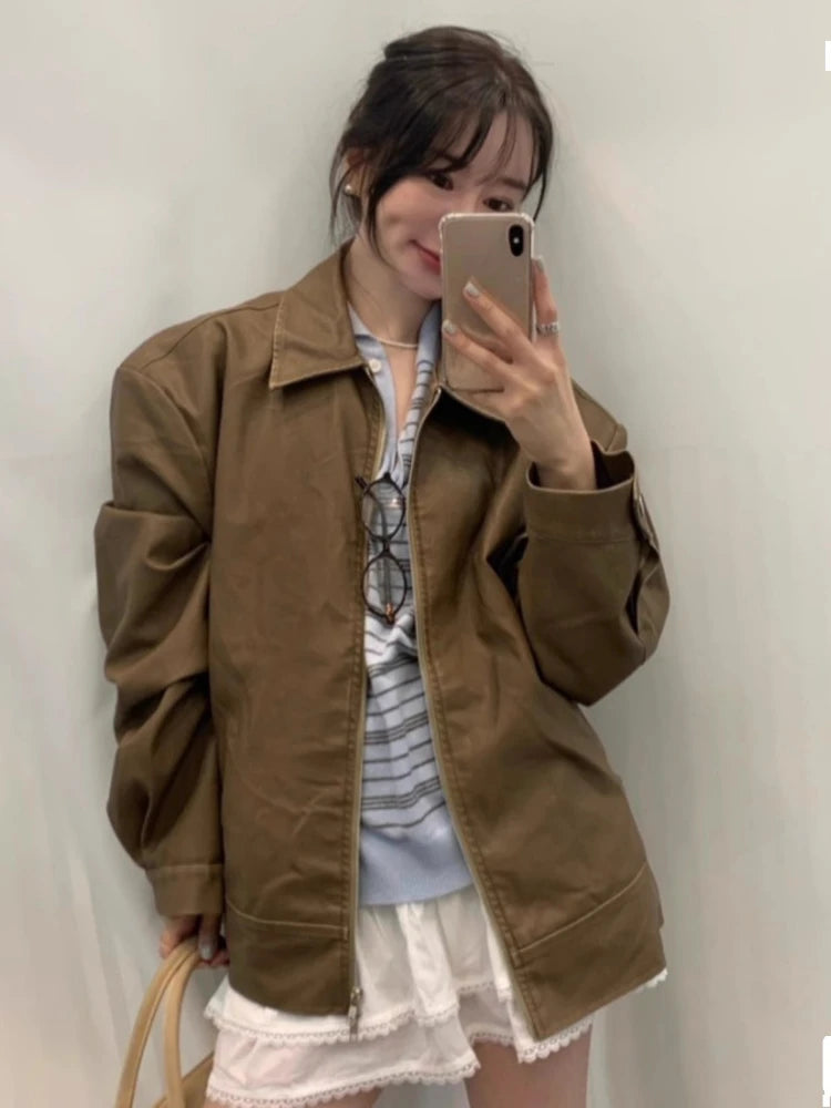 Knitted Blue Striped Long Sleeve T Shirts Women Vintage Turn Down Collar Tees 2026 Ropa Mujer Chic Korean Casual Loose Tshirt