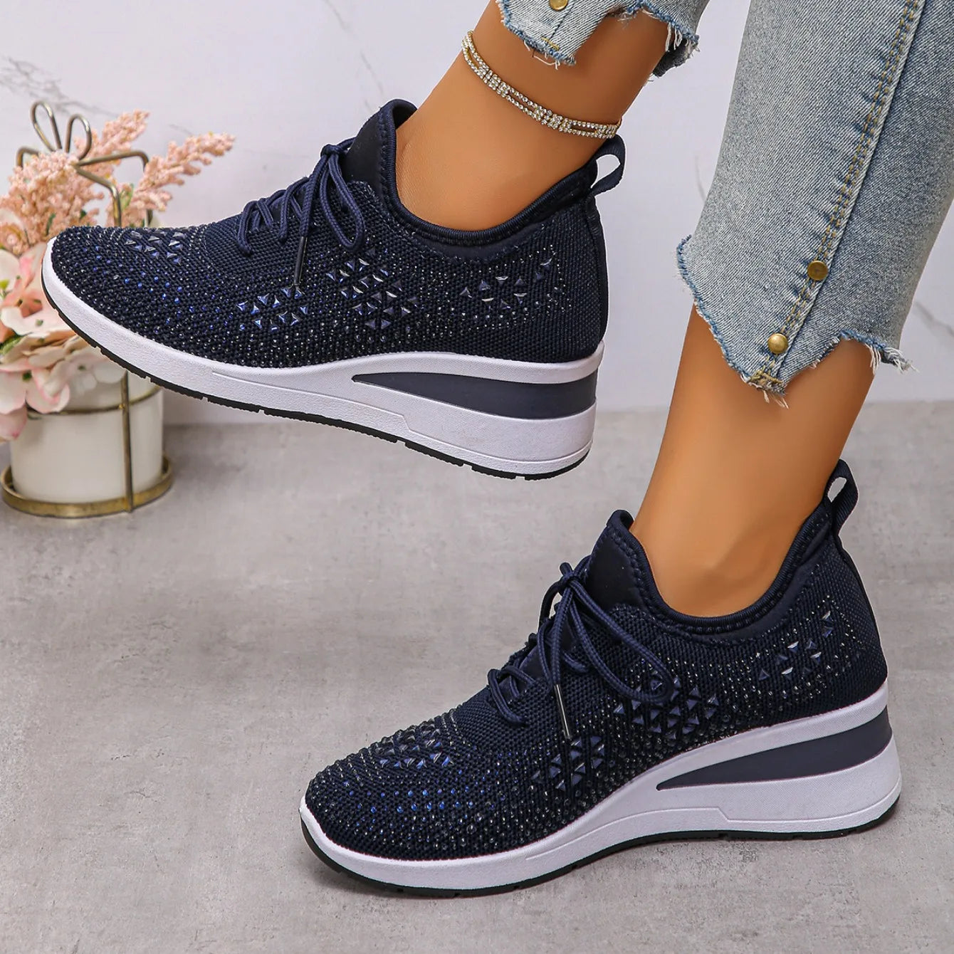 Designer Sneakers Women Shoes New Women Mesh Platform Sneakers High Heels Wedges Thick Bottom Breathable Casual Vulcanize Shoes