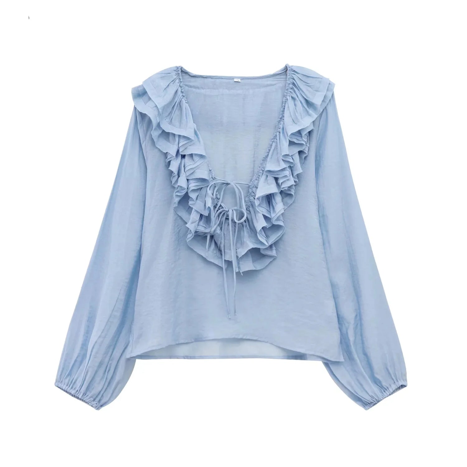 Spring New Sle White Loose Layered V-Ne Decorative irt Design Polyester Fiber Long Sve Regular Length Women&
