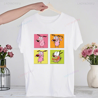 90‘s Cartoon Courage The Cowardly Dog Graphic TShirt Retro Street Fashion Summer Clothing Tops Gift Men Women Couple Cotton Tees
