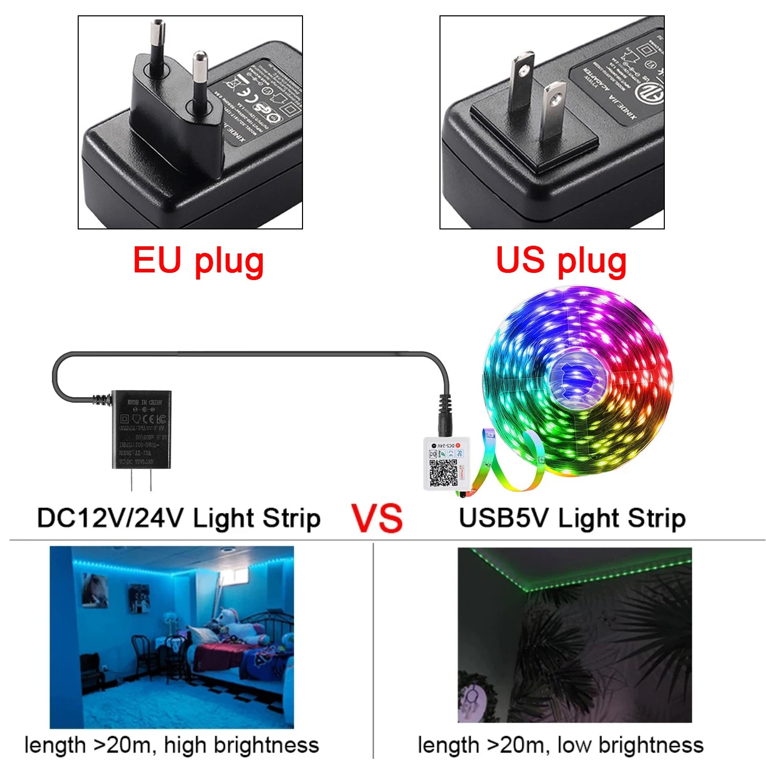 RGB Led Lights for Room 10m 20m 30m Music Sync Led Strip Lights Flexible Ribbon Tape for Room Bedroom Decor TV Backlights