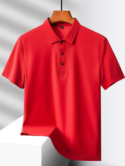 Summer Polo Shirts Men M-5xl Quick Dry Short Sleeve T-Shirt Elasticity Breathable Cool Ice Silk Polo Shirt Male Purple 18 Colors