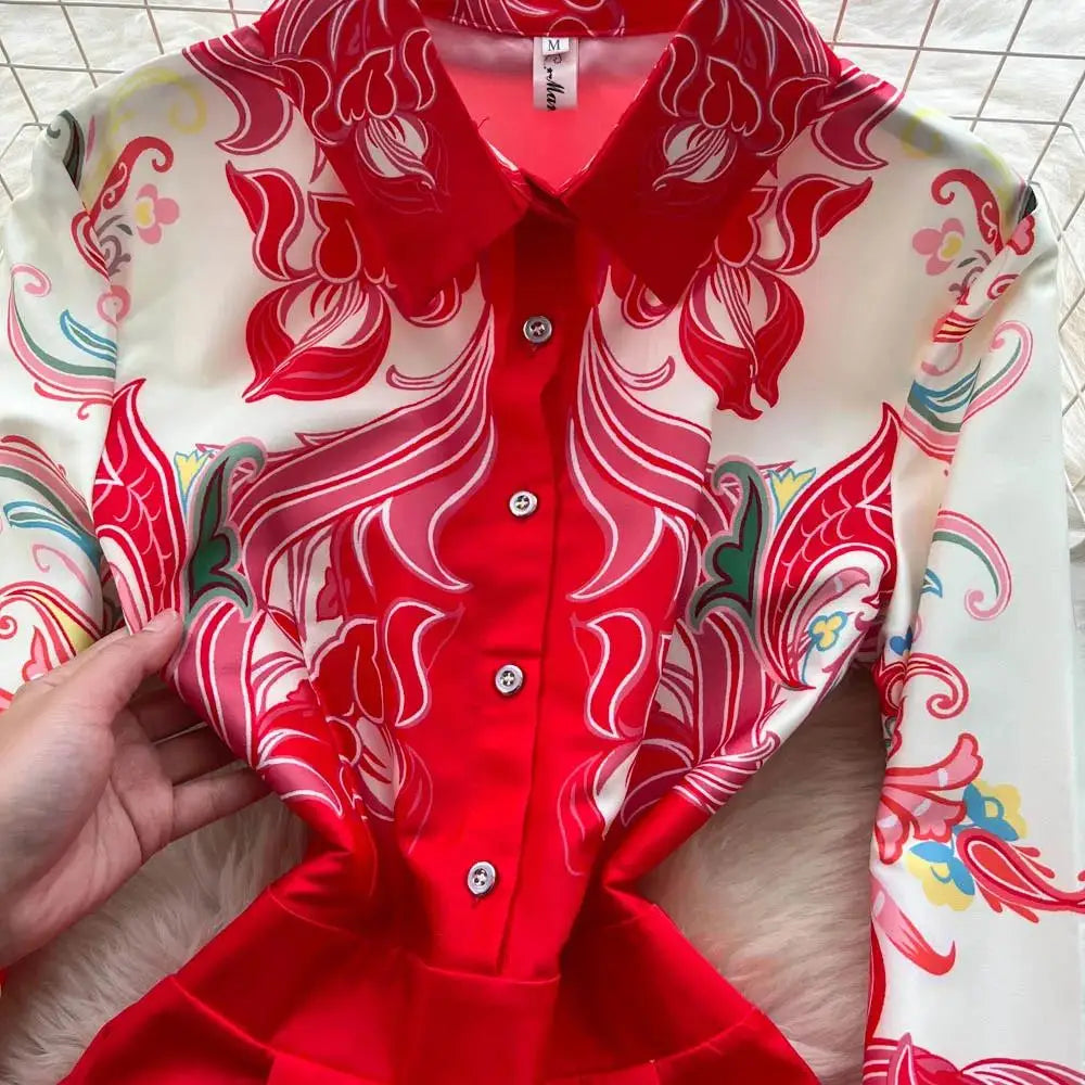 Fashion High-End Feeling Gown Dress Elegant European Court Style Long Printed Slimming New Women&