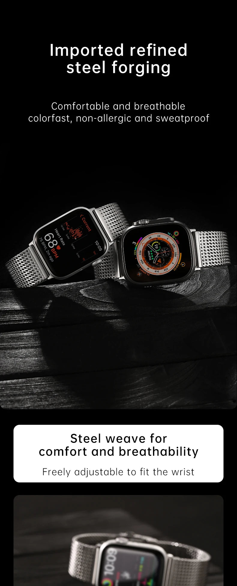 Luxury Milanese Mesh Apple Watch Ultra 2 Band, 316L Stainless Steel Watch Strap, For Apple Watch 49mm 45mm 44mm 41mm 40mm