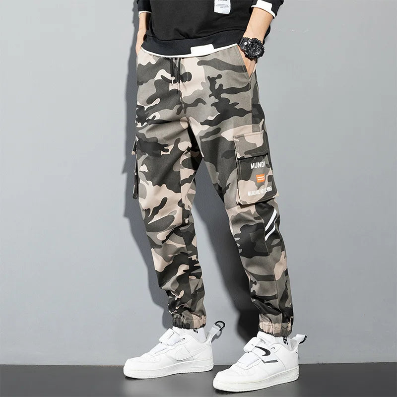 Orange Cargo Pants Men Hip Hop Joggers Y2K Streetwear Casual Pants Green Plus Size Camo Cotton Camouflage Korean Fashion Chinos