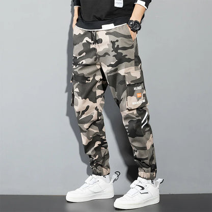 Orange Cargo Pants Men Hip Hop Joggers Y2K Streetwear Casual Pants Green Plus Size Camo Cotton Camouflage Korean Fashion Chinos