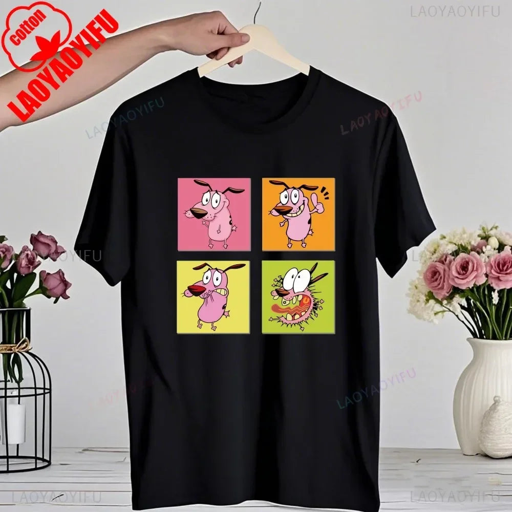 90‘s Cartoon Courage The Cowardly Dog Graphic TShirt Retro Street Fashion Summer Clothing Tops Gift Men Women Couple Cotton Tees