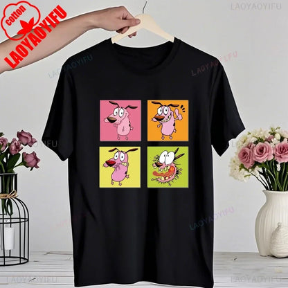 90‘s Cartoon Courage The Cowardly Dog Graphic TShirt Retro Street Fashion Summer Clothing Tops Gift Men Women Couple Cotton Tees