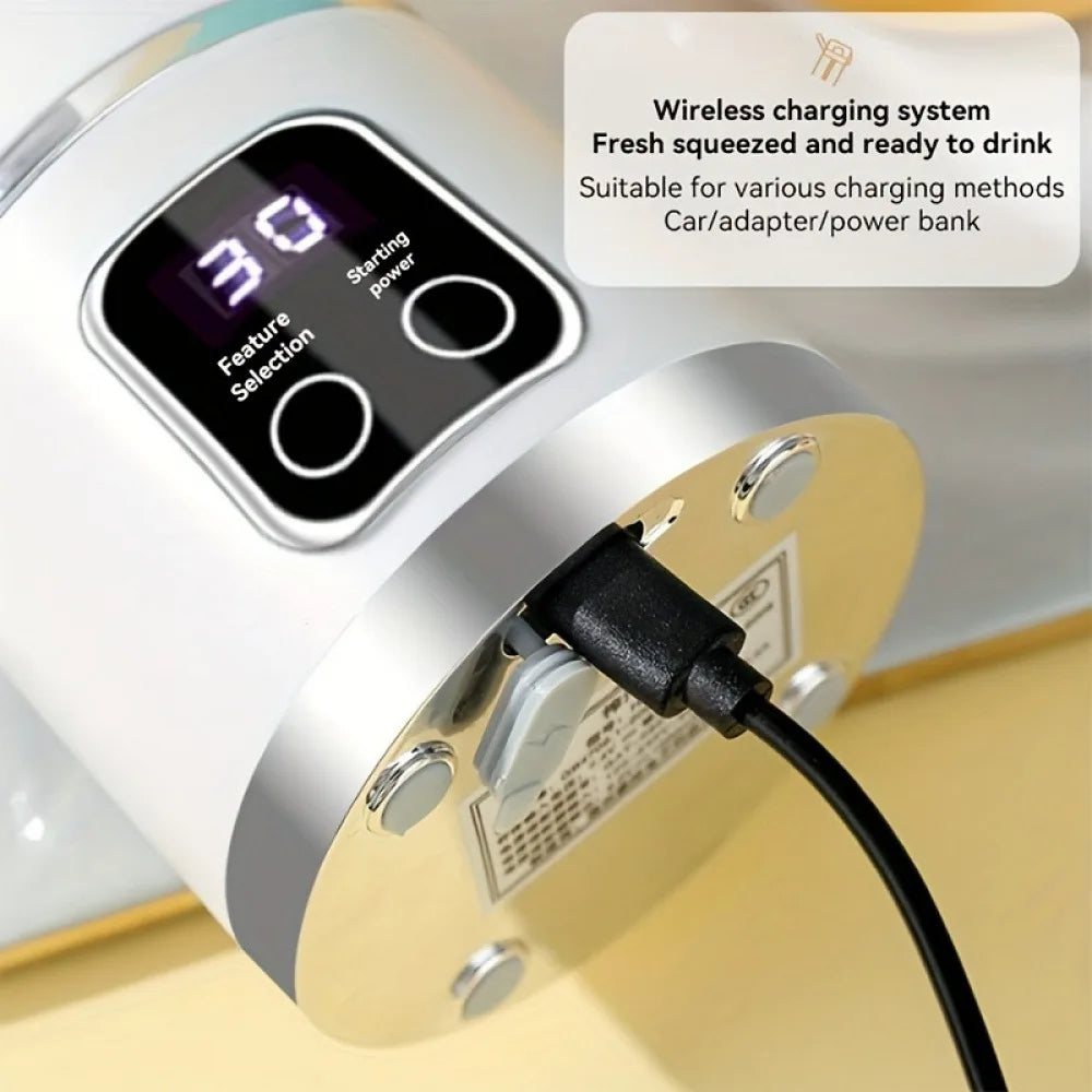 Portable USB Rechargeable Mini Blender &amp; Juicer with Digital Display &amp; 12-Blade System - Suitable for Travel, 3 Modes, USB- Oper