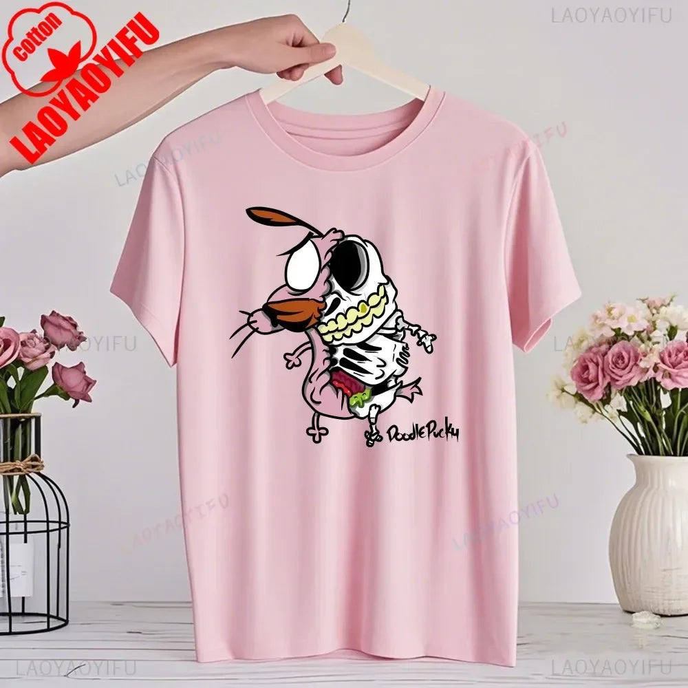 90‘s Cartoon Courage The Cowardly Dog Graphic TShirt Retro Street Fashion Summer Clothing Tops Gift Men Women Couple Cotton Tees