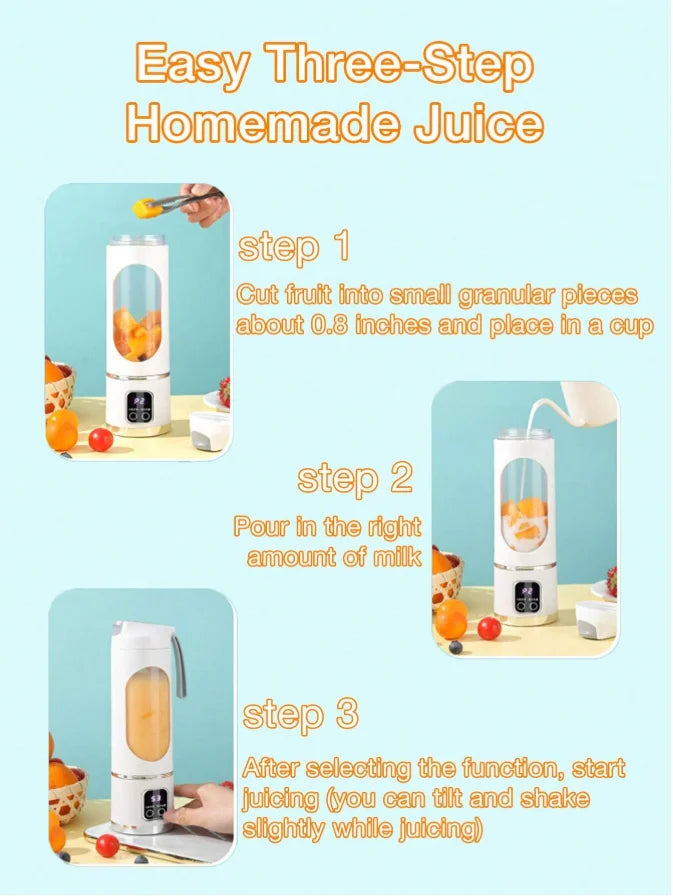 Portable USB Rechargeable Mini Blender &amp; Juicer with Digital Display &amp; 12-Blade System - Suitable for Travel, 3 Modes, USB- Oper