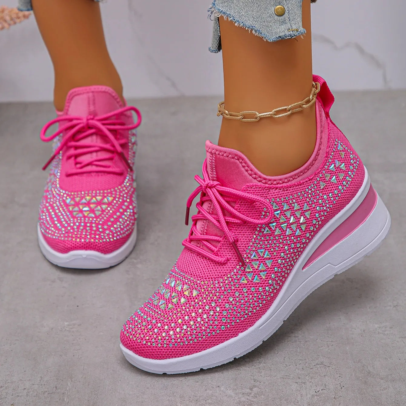 Designer Sneakers Women Shoes New Women Mesh Platform Sneakers High Heels Wedges Thick Bottom Breathable Casual Vulcanize Shoes