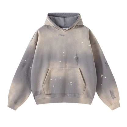 Street Wear Speckled Ink Rubbed Hooded Hoodies Fashion Sense Distressed Winter Coat Men&