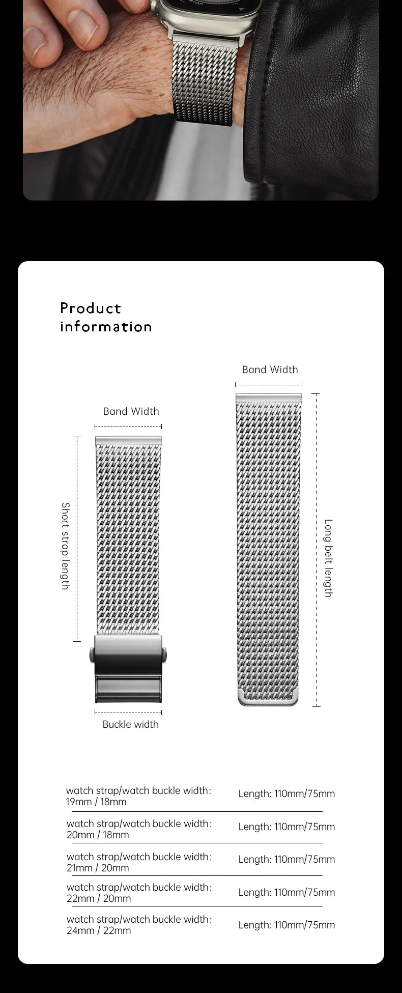 Luxury Milanese Mesh Apple Watch Ultra 2 Band, 316L Stainless Steel Watch Strap, For Apple Watch 49mm 45mm 44mm 41mm 40mm