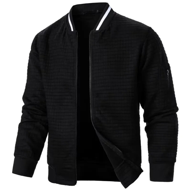New Mens Long Sleeve Zipper Jacket Coats Stand Up Sweatshirts Outdoor Streetwear Autumn Warm Solid Color Baseball Jacket Men
