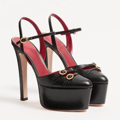 French Style Luxury High-heeled High-heeled Shoes with Thick Toe and Hollowed Out Back for Banquets,women&