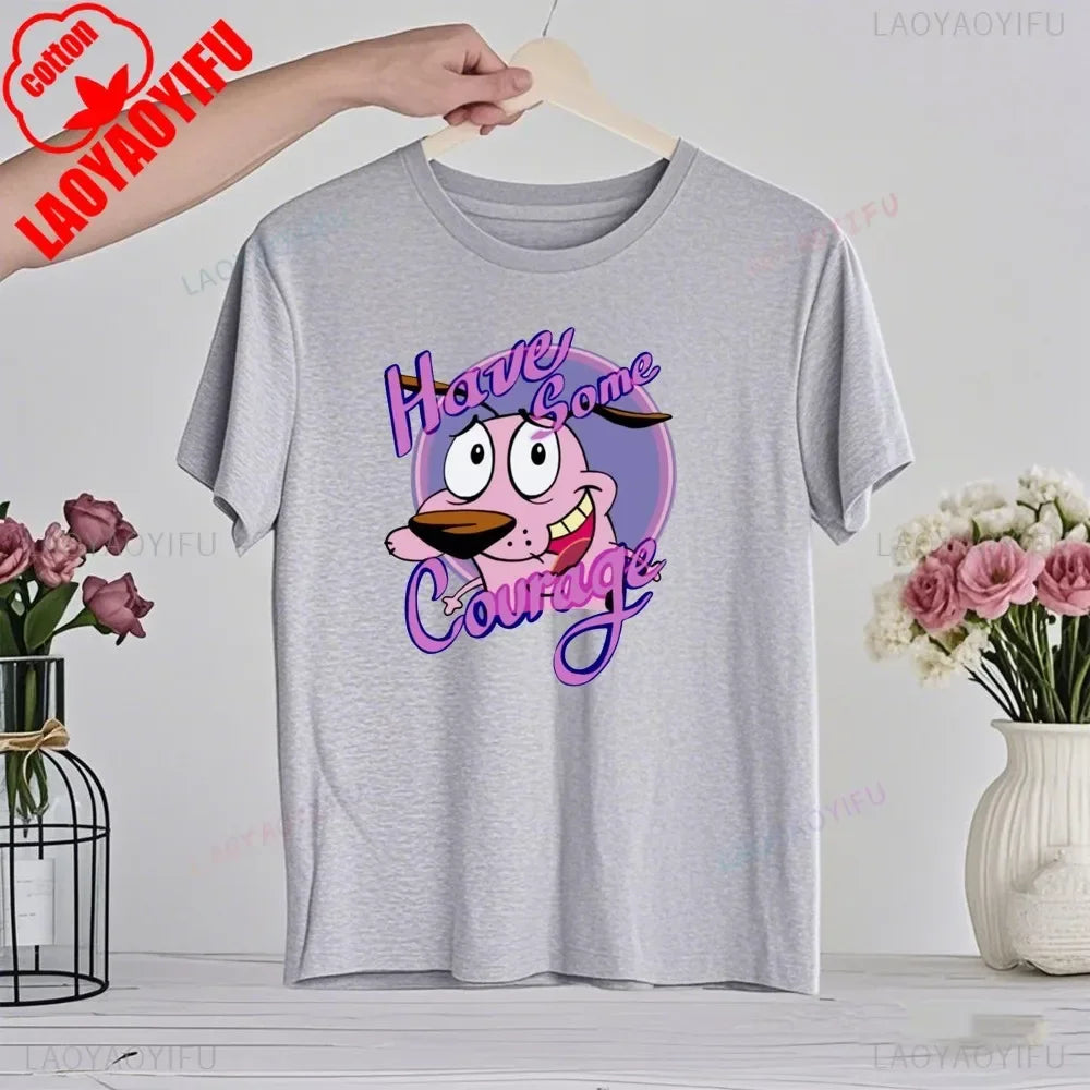 90‘s Cartoon Courage The Cowardly Dog Graphic TShirt Retro Street Fashion Summer Clothing Tops Gift Men Women Couple Cotton Tees