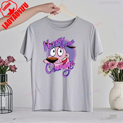 90‘s Cartoon Courage The Cowardly Dog Graphic TShirt Retro Street Fashion Summer Clothing Tops Gift Men Women Couple Cotton Tees