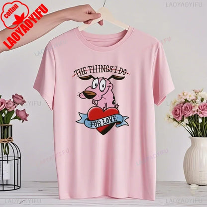 90‘s Cartoon Courage The Cowardly Dog Graphic TShirt Retro Street Fashion Summer Clothing Tops Gift Men Women Couple Cotton Tees