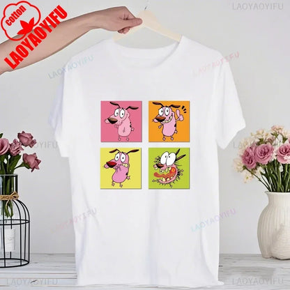 90‘s Cartoon Courage The Cowardly Dog Graphic TShirt Retro Street Fashion Summer Clothing Tops Gift Men Women Couple Cotton Tees