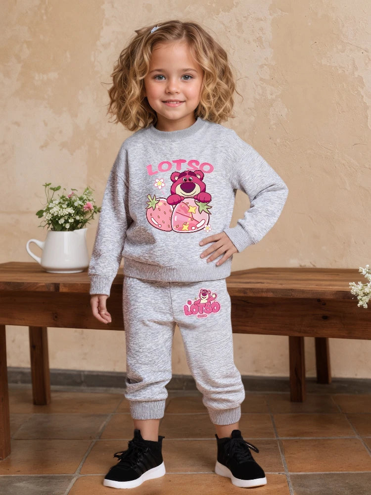 Spring Fall New Style Casual Sweatshirts Sets for Girls 0-8years  Cartoon Printed Kids O Neck Hoodies and Trousers 2pcs Set